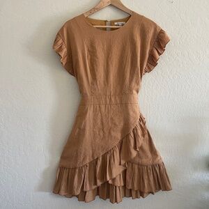 Beautiful Mustard Yellow Cotton-Linen Dress with Ruffle by The Clothing Company